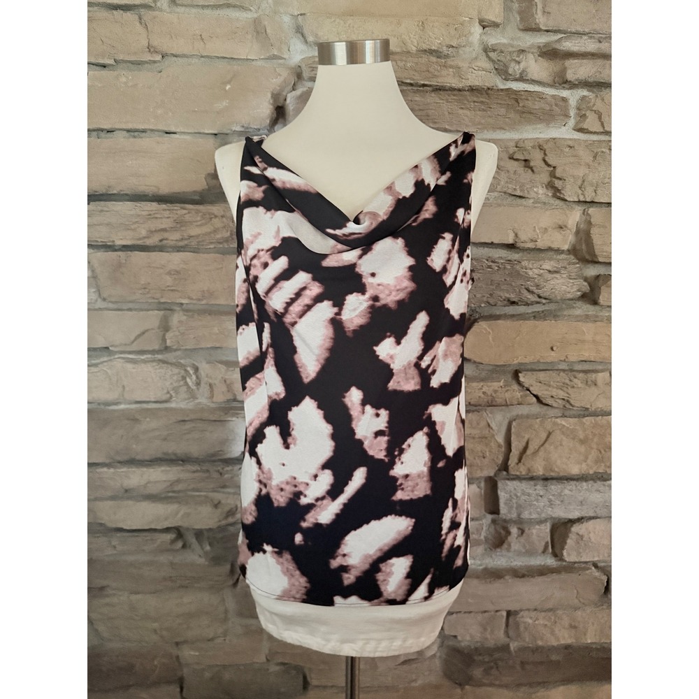 Nic+Zoe Womens Large Cowl Neck Tank Top Black Mauve Abstract Tie Dye Blouse